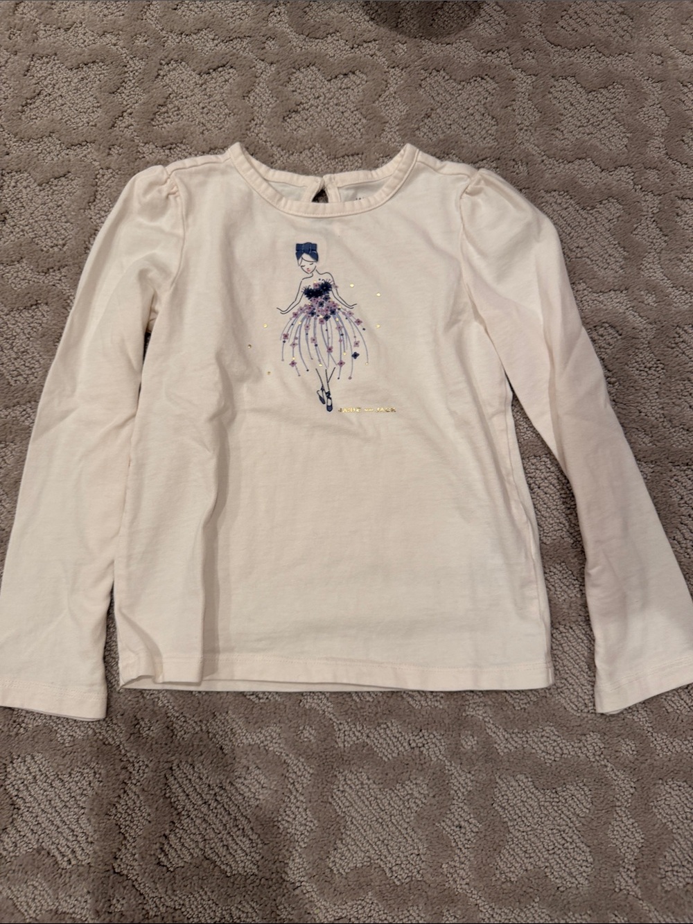 Janie and Jack Cream Long-Sleeve Top with Navy & Pink Ballet Graphic